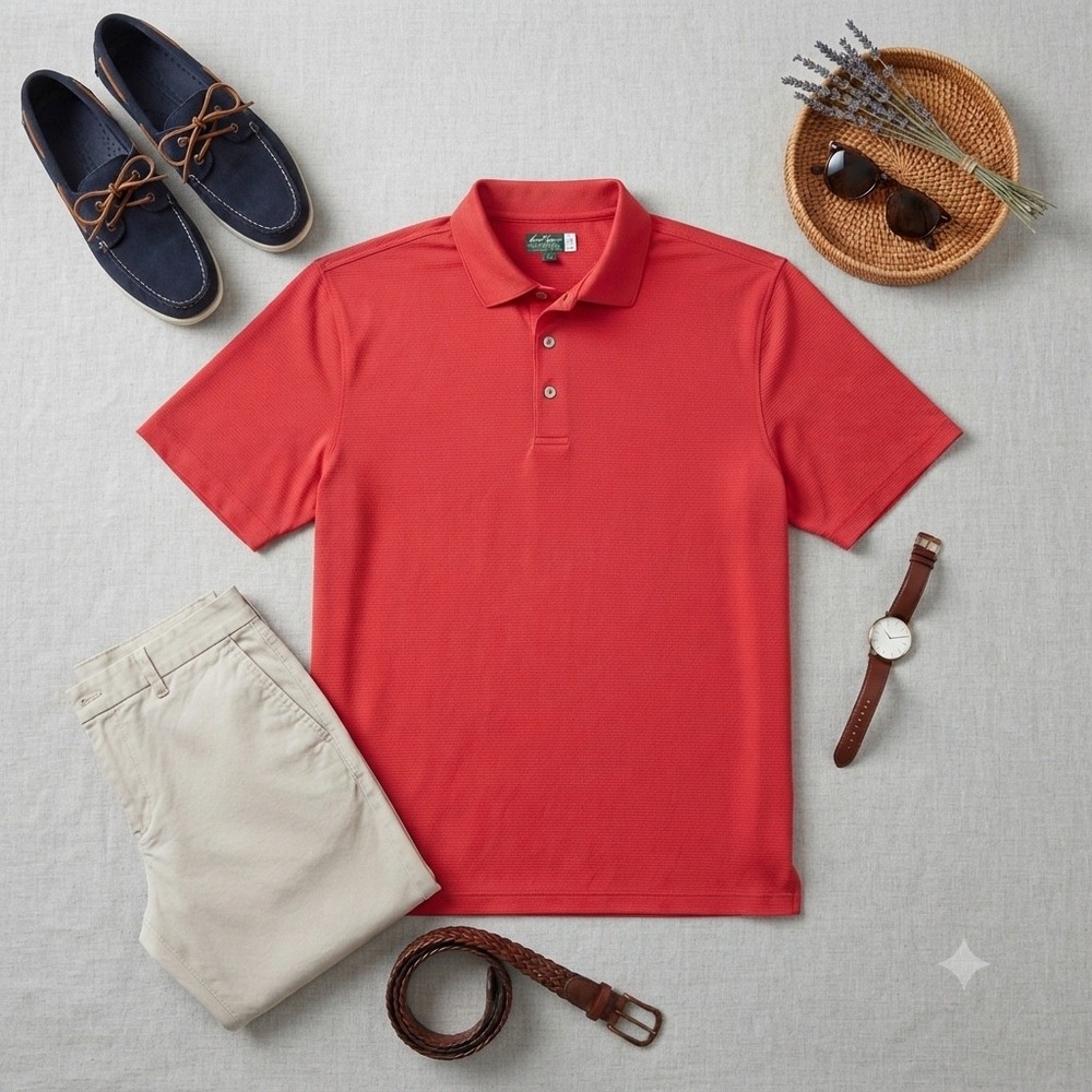 Ben Hogan Mens Performance Golf Polo Shirt Red Short Sleeve Textured Size Large